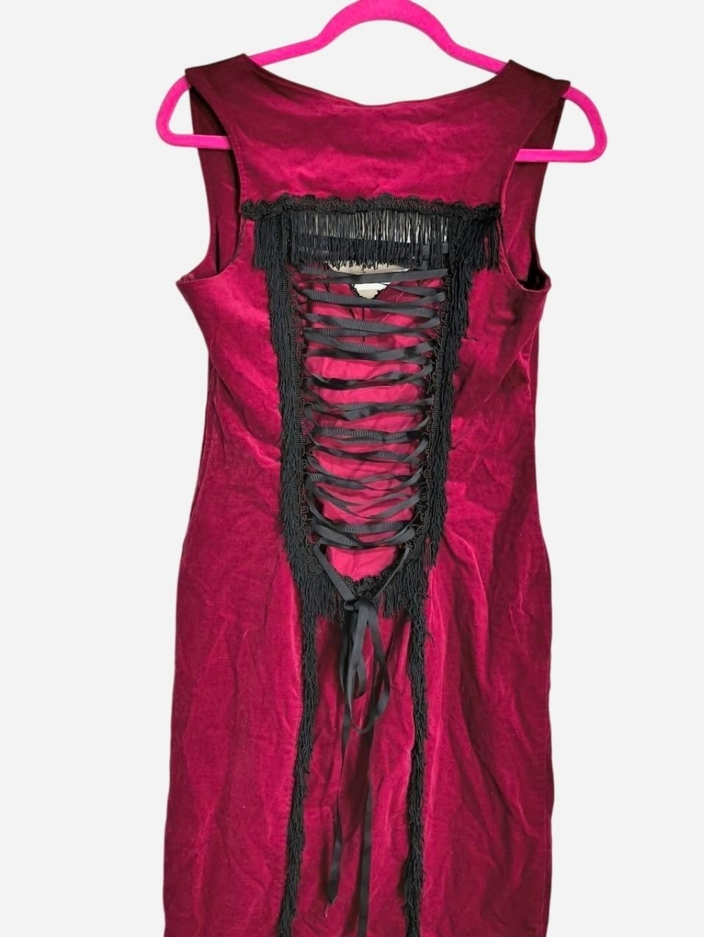 Lip Service Vice Vintage Red Velvet Fringe Dress Size Large - Picture 2 of 3